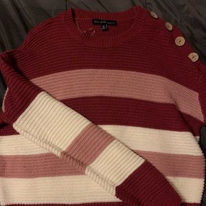 Red Stripped Button Sweater